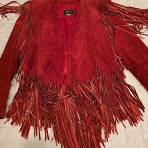 Stunning Red Suede Fringed Lined Jacket - Unworn